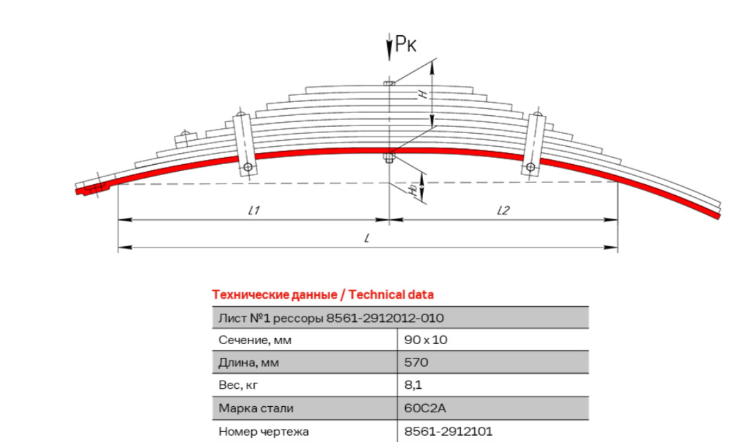 Лист рессоры №1 прицепа МАЗ (пр-во КАМАХ)